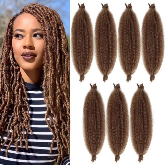 

7 шт. 12-дюймовые упругие афро-крученые волосы для женщин, предварительно распушенные крученые плетеные волосы, натуральные пушистые мягкие кудрявые волосы для вязания крючком, парик, вьющиеся синтетические волосы 12Inch коричневый