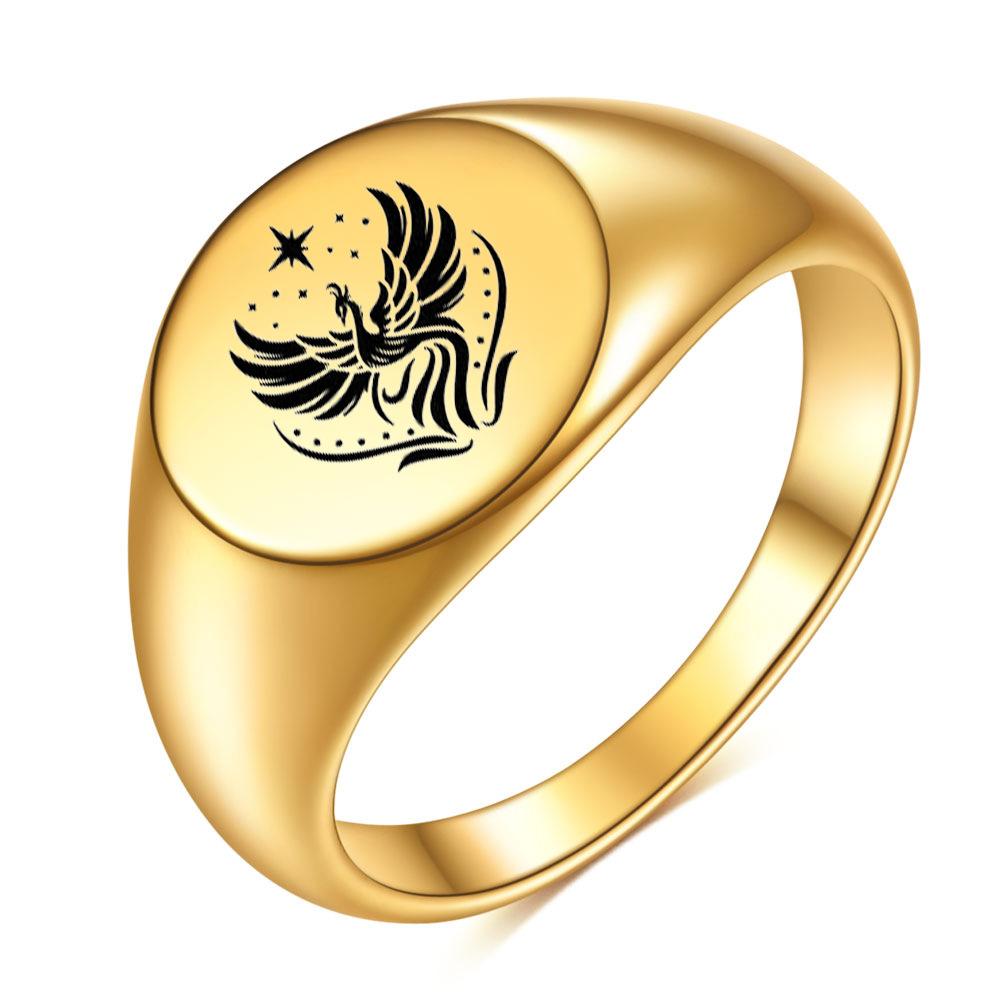 Edelstahl Glatter Ring 12MM Oval Titanstahl 18K Gold Phönixring für Damen Herren