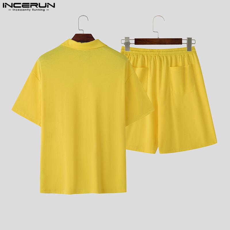 INCERUN 2PCS Men Summer Short Sleeve Tops Shorts Pants Casual Loose Outfits Sets