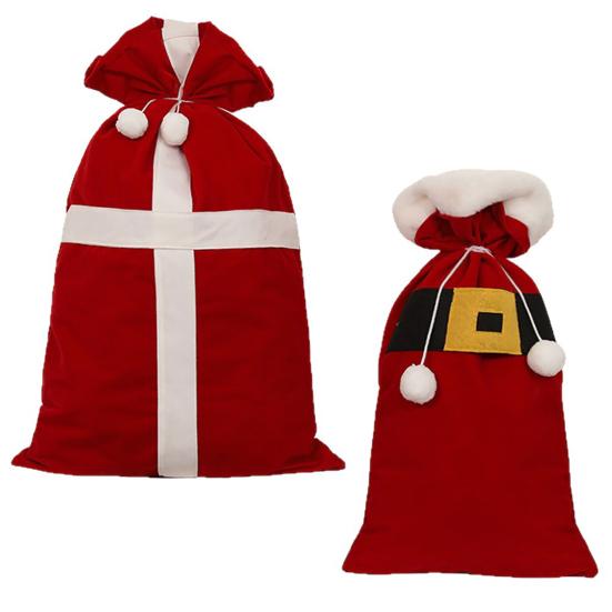 Christmas Candy Bag Xmas Treat Bag Fabric Snack Wrapping Bag Red Flocked Party Favor Bag for Holiday Decor Gift Wrapping