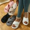 Pantoufles Peluche à Bout Ouvert Femme, Chaussures d'Intérieur Chaudes à Semelle Épaisse, Pantoufles en Coton Femme