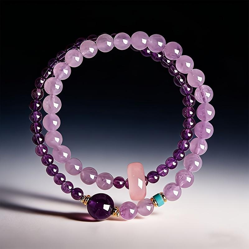 European and American Style Amethyst Beaded Bracelet with Golden Spacers, Luxury Crystal Jewelry for and Elegant Daily Wear