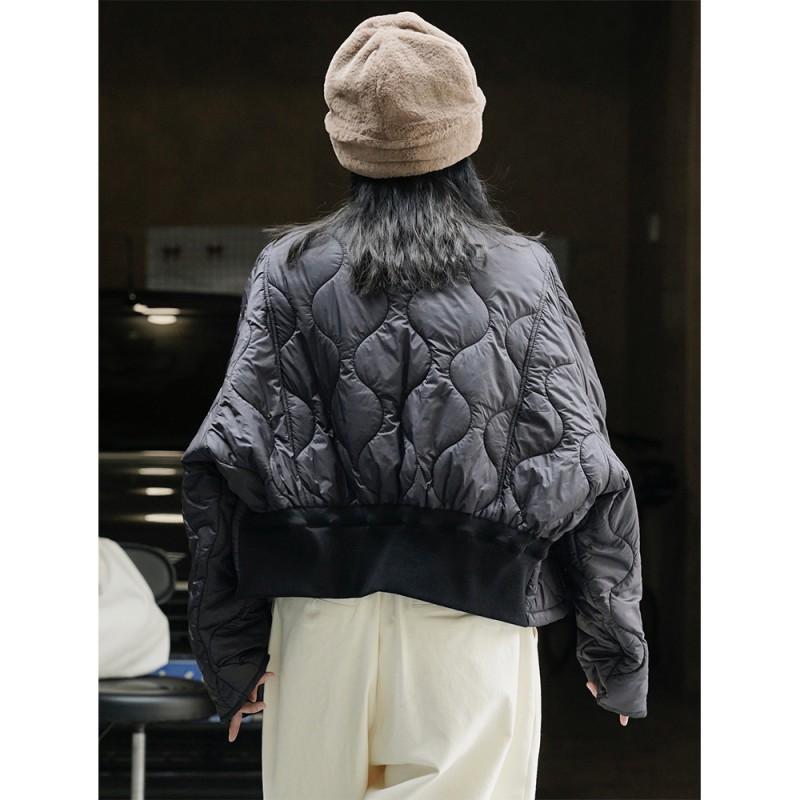 Womens Oversized Cotton Puffer Coat In Contrast Colors Lightweight Casual Winter Outerwear Round Neck Long Sleeve