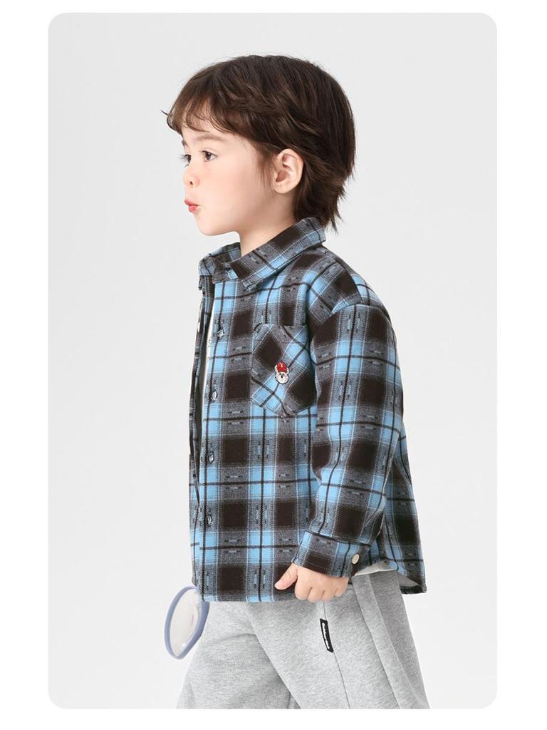 European Boys' Fleece-Lined Plaid Shirt - Autumn/Winter 2025 Kids' Thickened Top