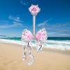 Shiny Crystal Bow Stars Moon Belly Button Rings Dangle Stainless Steel Navel Piercing Jewelry for Women Birthday Gift