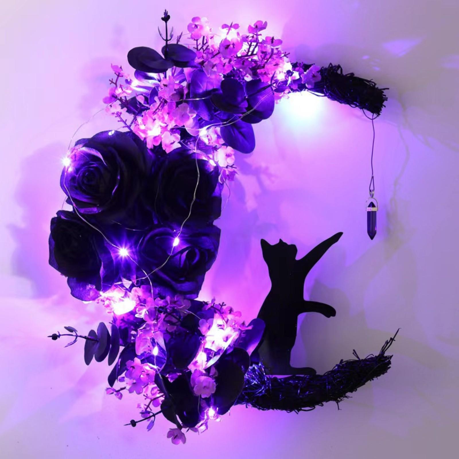 

Crescent Moon Cat Wreath Plant New Moon Halloween Moon Home Decoration Cat Lover Gift Pendant One Size
