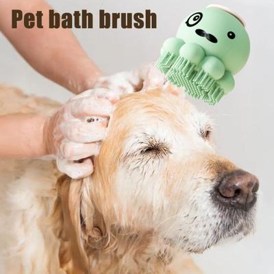 Dog Grooming Brush Octopus Design Pet Bath Brush Silicone Dog Shower Scrubber Soothing Massage Comb for Dogs Cats with Long or Short Hair