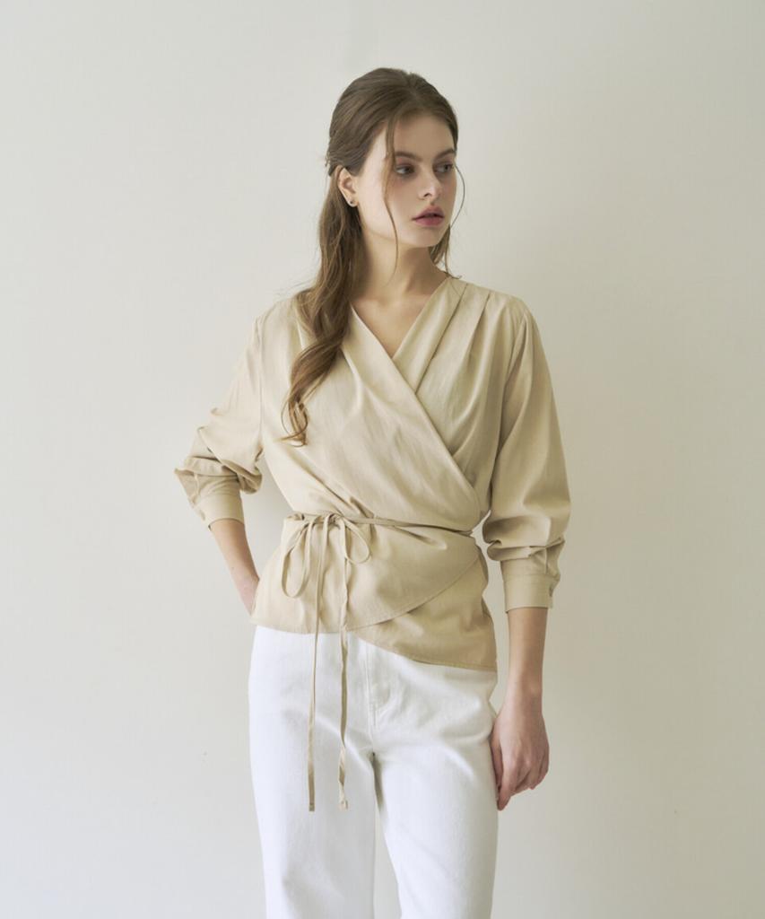Eima V-Neck Wrap Blouse_3Color_Beige