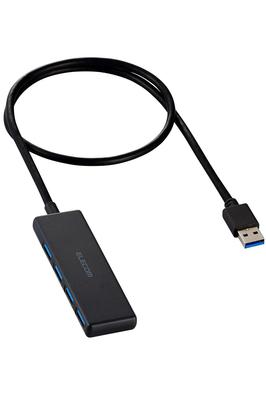 Elecom USB Hub USB-A Connection USB3.2 (Gen1) 5Gbps 4 Ports Bus Powered 60cm Cable Small and Lightweight Design Black U3H-H043BK/E