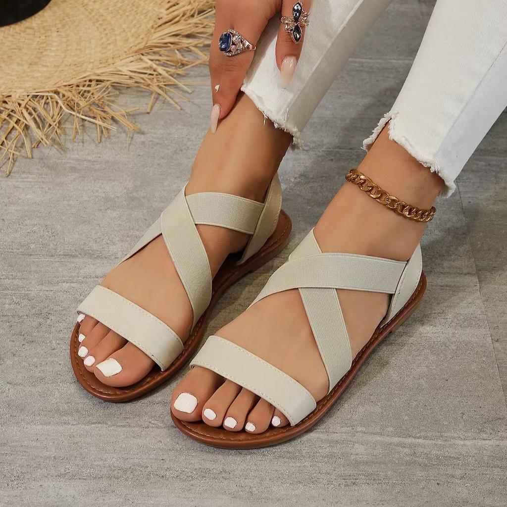 Ladies' Summer Casual and Fashionable Versatile Sandals, Flat Bottomed Fish Mouth Elastic Sandals
