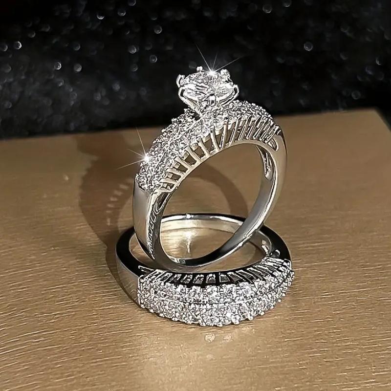 Huitan Nádherný design se 6 drápky 2ks Sada prstenů Dámské luxusní svatební prsteny Šperky Zlatá barva/ Barva Prstové doplňky Dárek