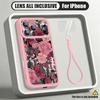 Flowers Fruits Print Lanyard Case For iPhone 18 Pro Max Shockproof Bumper Soft Silicone Cover For iPhone 17 16 15 14 13 Pro Max 17E