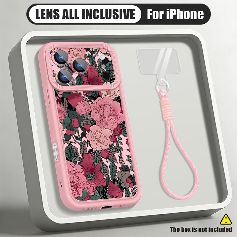 Flowers Fruits Print Lanyard Case For iPhone 18 Pro Max Shockproof Bumper Soft Silicone Cover For iPhone 17 16 15 14 13 Pro Max 17E