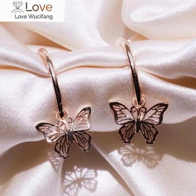 Delicate Cute Butterfly Drop Earrings for Women Rose Gold Color Bridal Wedding Party Accessories Jewelry Birthday Gift