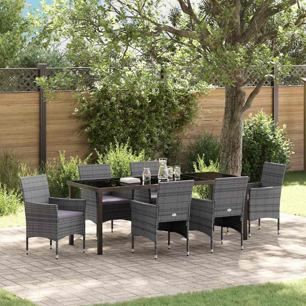 Garden Dining Set with Cushions 7 pcs Grey Poly Rattan