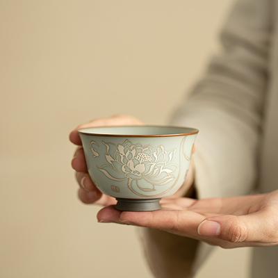 Ruyi Lotus Cup Ruyao Ceramic Chinese Tea Set Handmade Crackle Glaze Kung Fu Tea Ware Collection Gift
