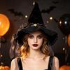 Black Soft Finish Witch Hat for Adults with Star Accent Ribbon Trim and Flared Edge Costume Look for Halloween Parties and Photo Fun