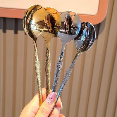 Edelstahl-Löffel mit Eismuster und langem Griff, koreanischer Stil, runder Kopf, Löffel im westlichen Stil, Dessertlöffel, Reisschaufel