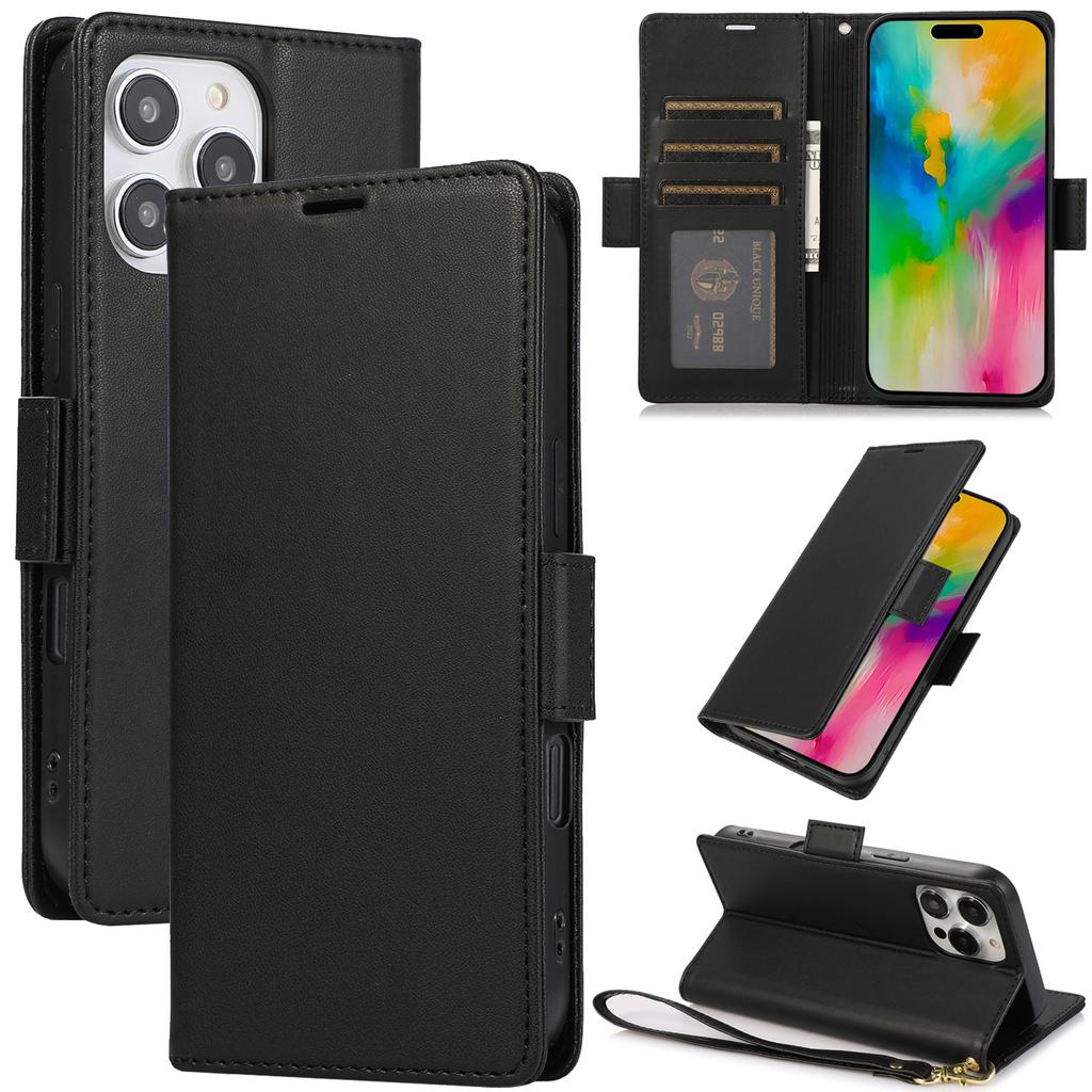 Kickstand Leather Wrist Strap Wallet with Card Holder Phone Case for iPhone 16 15 14 13 12 11 Pro Max X XS XR 7 8 Plus Cover