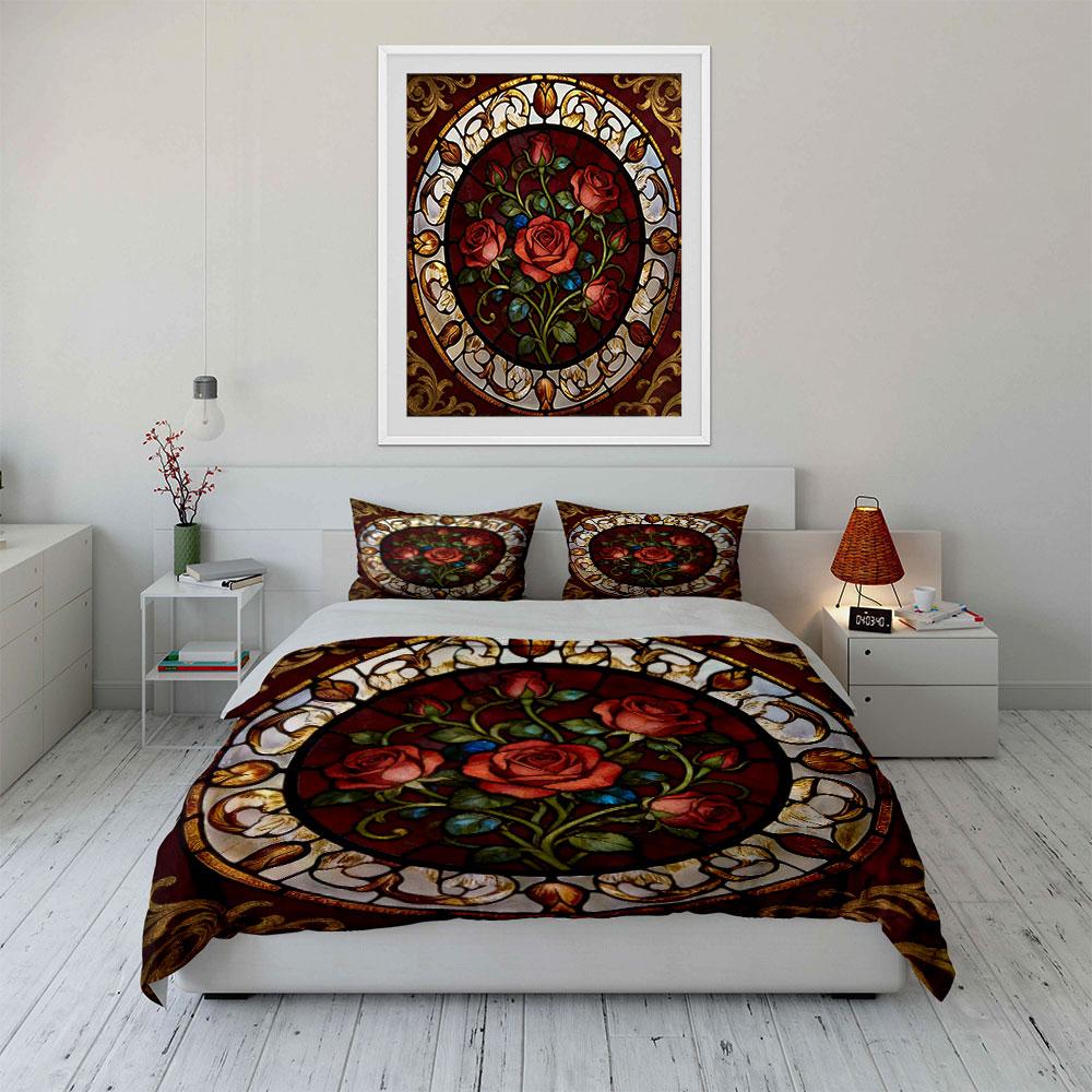 Vintage Rose Pattern Art Set Soft Comfortable Duvet Cover Bedding Set Included 1*Duvet Cover & 2*Pillowcases, Gift