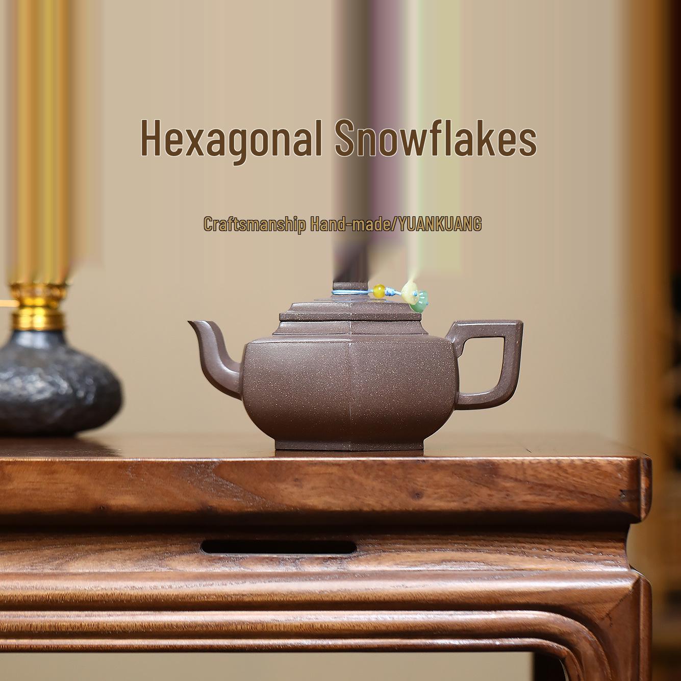 Yixing Zisha Teapot, Original Green Duan Clay, Semi-Handmade Hexagonal Xuehua, Home Tea Brewing Pot 290ml