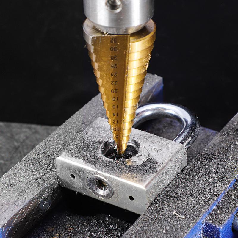 NEW 1/4" Hex Shank Drive Quick Change High Speed Steel Cone  Stepped Multi-Size Gold Drill