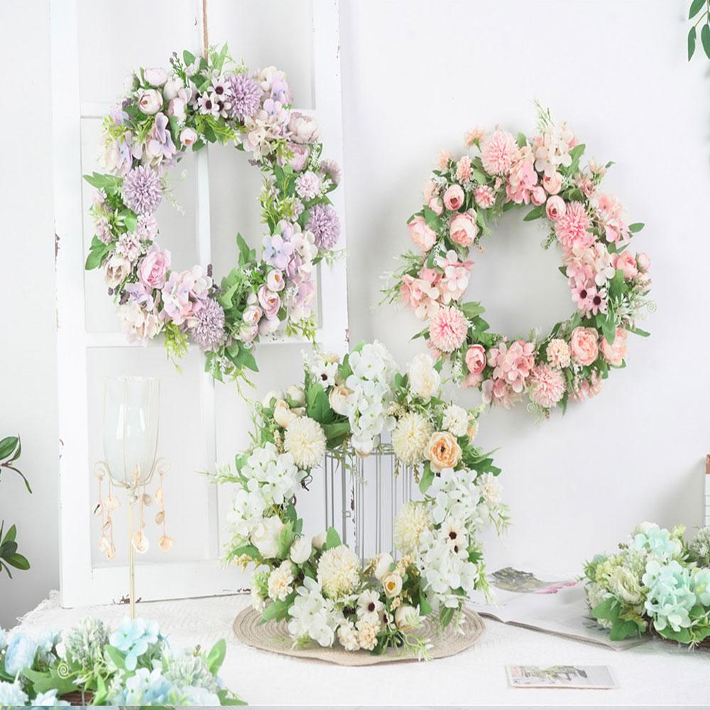 Artificial Front Door Wreath 15.7in Eye Catching Peony Hydrangea Flower Wreath for Home Party Wedding Decor Lake Blue