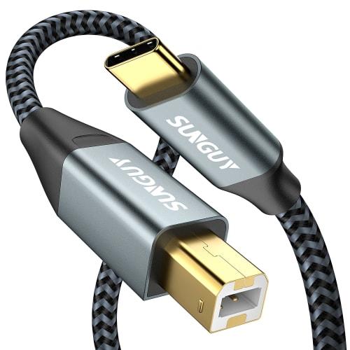 

SUNGUY Кабель для принтера 3 м Тип C Мужской - Тип B Мужской Кабель USB2.0 Кабель Тип C - Тип B Позолоченный разъем Нейлоновая оплетка USB C - B Высокая прочность Pr