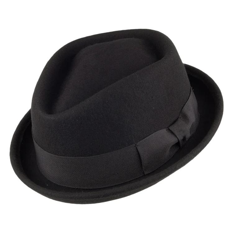

Cross-Border Hot-Selling Diamond Top Wool Top Hat Fashionable Versatile Pure Wool Top Hat Bow Ribbon Decorative Wool Hat L（58-60cm） чорний