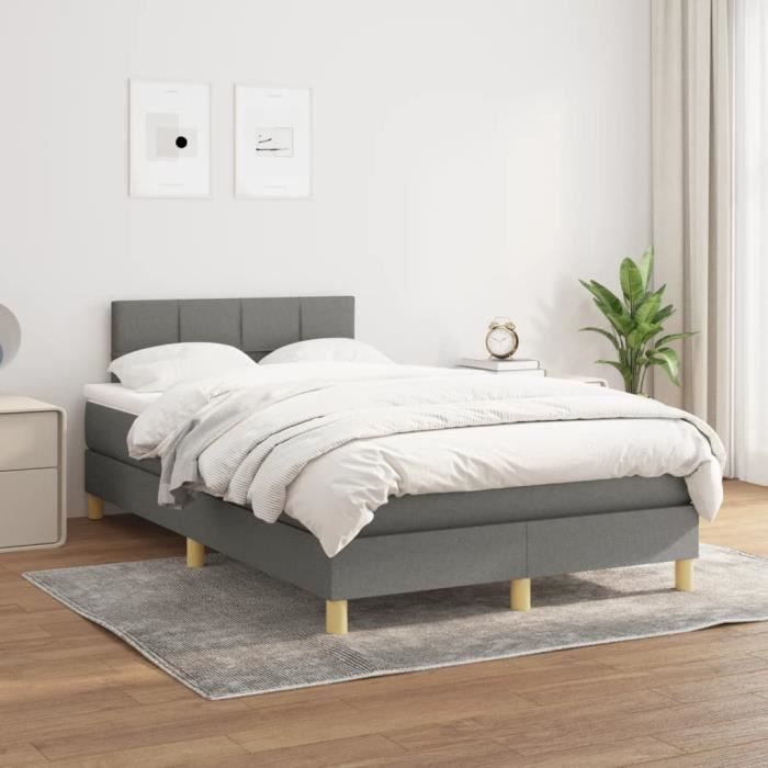 3140602 vidaXL Lit à sommier tapissier avec matelas Gris foncé 120x200cm Tissu