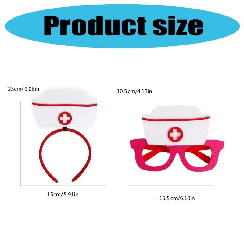 Nurse Costume Accessories Nurse Caps Glasses Nurse Headband Party Eyewear for Nurse Graduation Party Halloween Cosplay