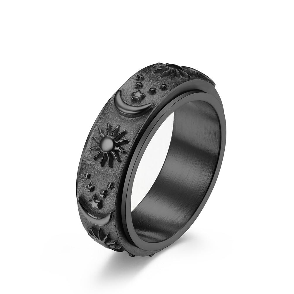 Rotatable Decompression Titanium Steel Ring Star Moon Sun Bohemian Jewelry Accessories Party Punk Holiday Gift Jewelry