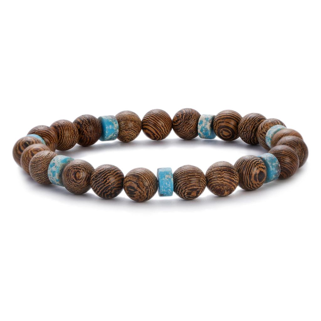 Natural Wood Beads Bracelet Women Men Yoga Meditation Prayer Om Pendant Wooden Jewelry Classic Sliver