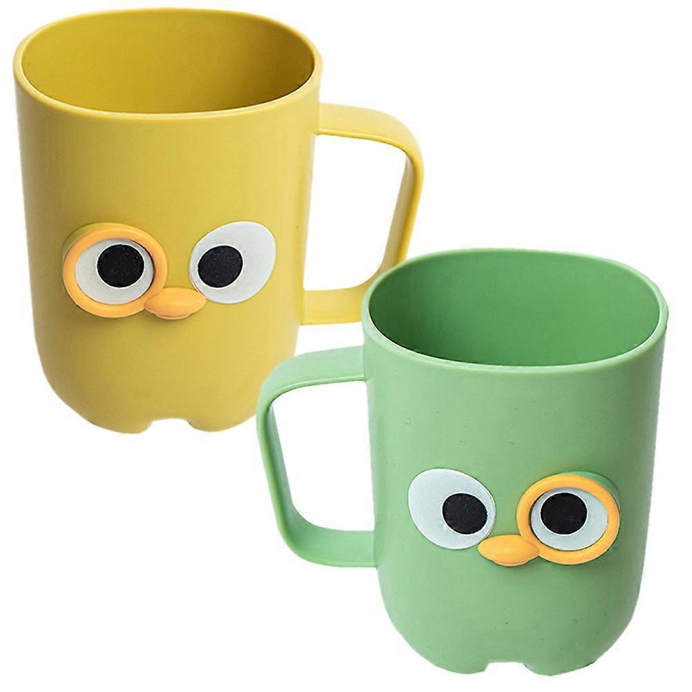 Cartoon Toothbrush Holder Cups, 2pcs Plastic Bathroom Accessories with Smooth Surface, Cute Travel Tumblers for Easy Grip, Yellow and Green