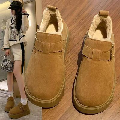 Muffin Thick-soled All-inclusive Snow Boots 2024 Autumn and Winter New Popular Height Increase Versatile One-pedal Loafer Velvet Cotton Shoes