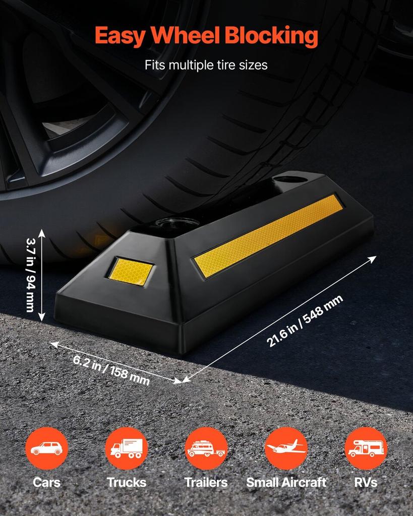 Parking Stopper, 548 Mm 2 Pcs Heavy Duty Parking Aid for Garage, Rubber Curb Garage Floor Stopper with Reflective Strips, Aid Gadgets for Cars Vans