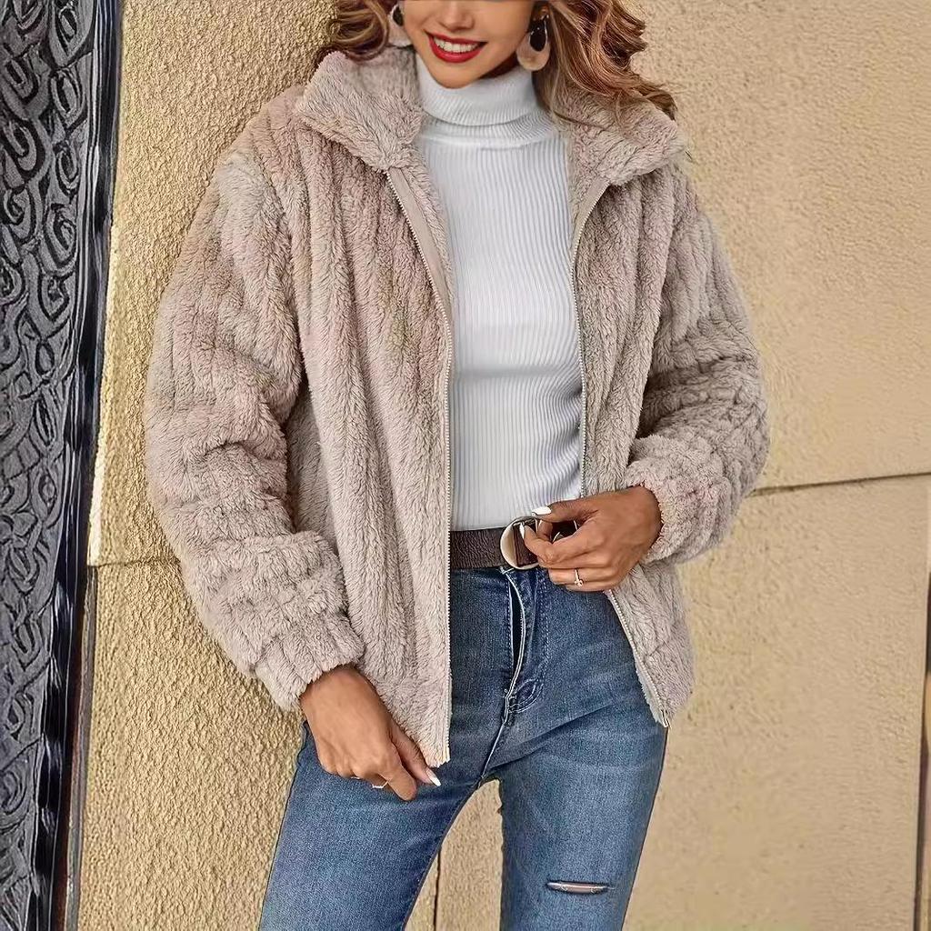 European & American Fluffy Lapel Short Cardigan - Women's Autumn/Winter Fashion