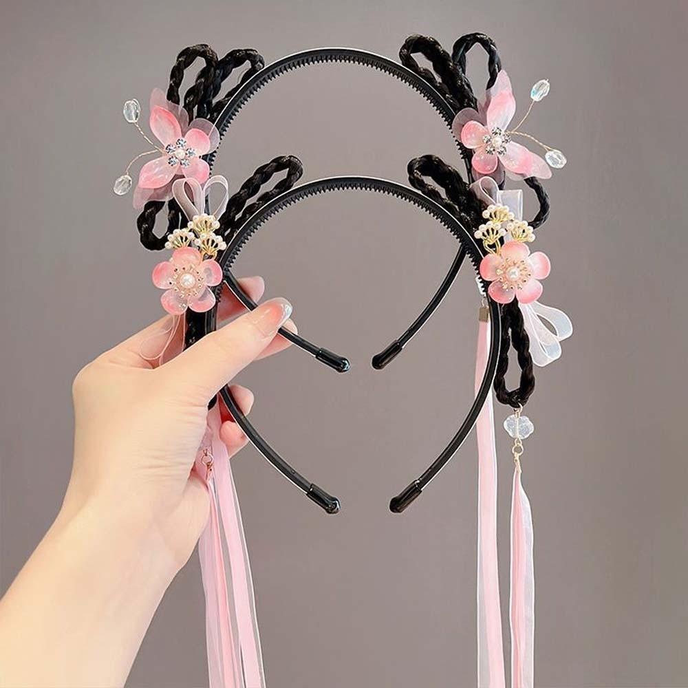 Tassel Wigs Braided Hair Hoop Chinese Style Hair Bands for Children Stage Performance
