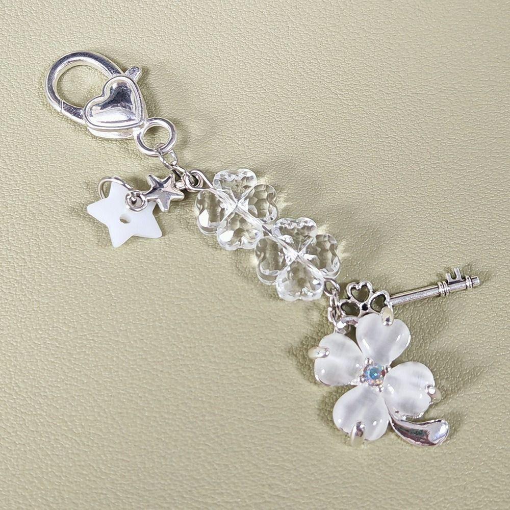 Colorful Keyring Beaded Phone Chain Four Leaf Leaf Clovers Pendant Hanging Ornamnet