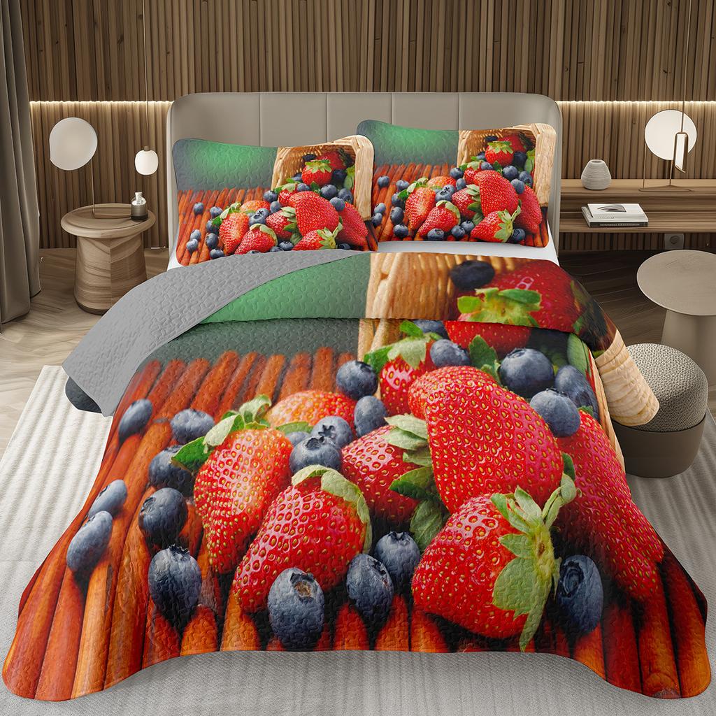 Blueberry Bedspread King Twin Size,Hawaii Summer Tropical Fruit Coverlet Set For Boys Girls Room Decor, Reversible Bedding Quilt