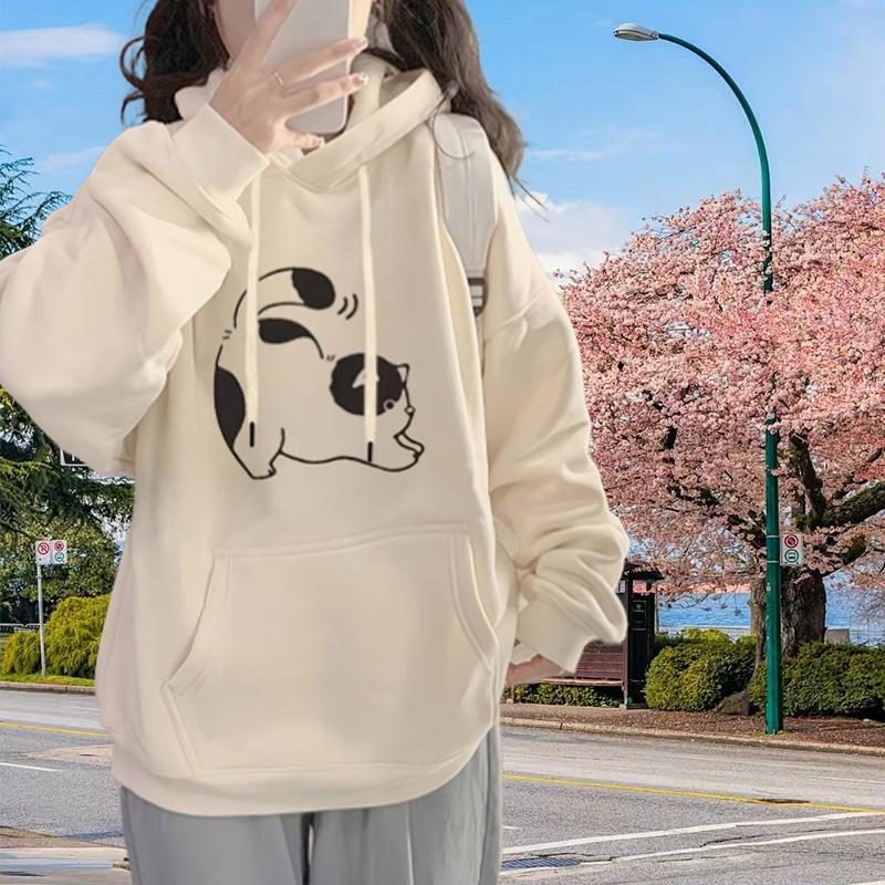

Женские свободные толстовки с принтом кота и голубя, блузки, толстовки, повседневные свитера с длинным рукавом 8XL бежевый