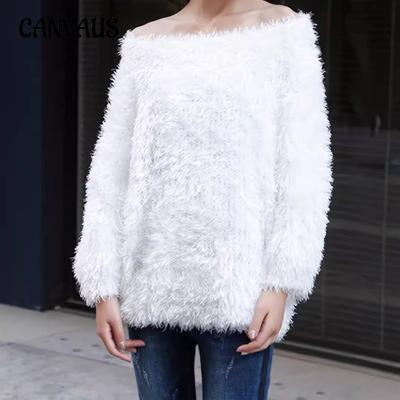 Women's Knit One Shoulder Long Sleeve Solid Color Gentle Wind Sweet Tassel Round Neck Hair Sweater
