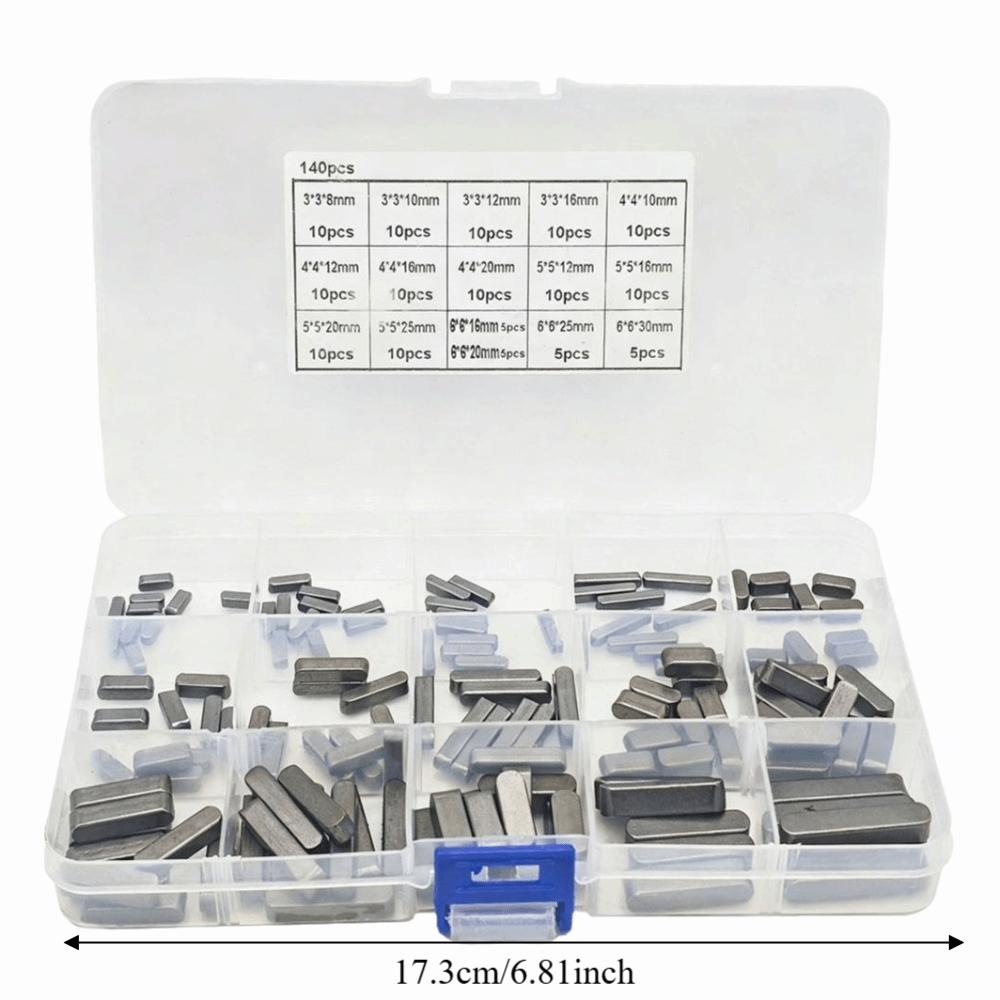 140pcs Carbon Steel Square Parallel Keys 3-6mm Size Range Round End Flat Keys  Machinery Repair