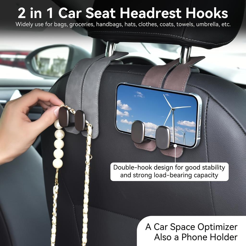1 Pack Durable PU Leather Car Seat Back Hook - 360° Rotating Headrest Storage Bags and Accessories, Compatible with Most Vehicles
