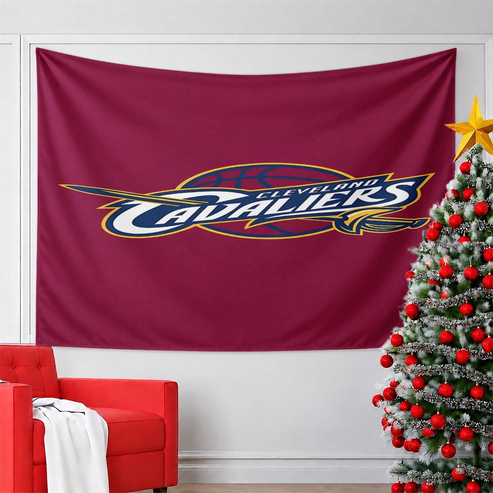 Cleveland Cavaliers Logo on Burgundy Background Pattern Wall Hanging Tapestry Decorative Tapestry Home Decor for Bedroom and Living Room