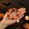 Handmade Beaded Elastic Wristbands Halloween Bracelet for Women Orange Black Beads Stretch Ghost Jewelry with Charm Stackable Holiday Accessory