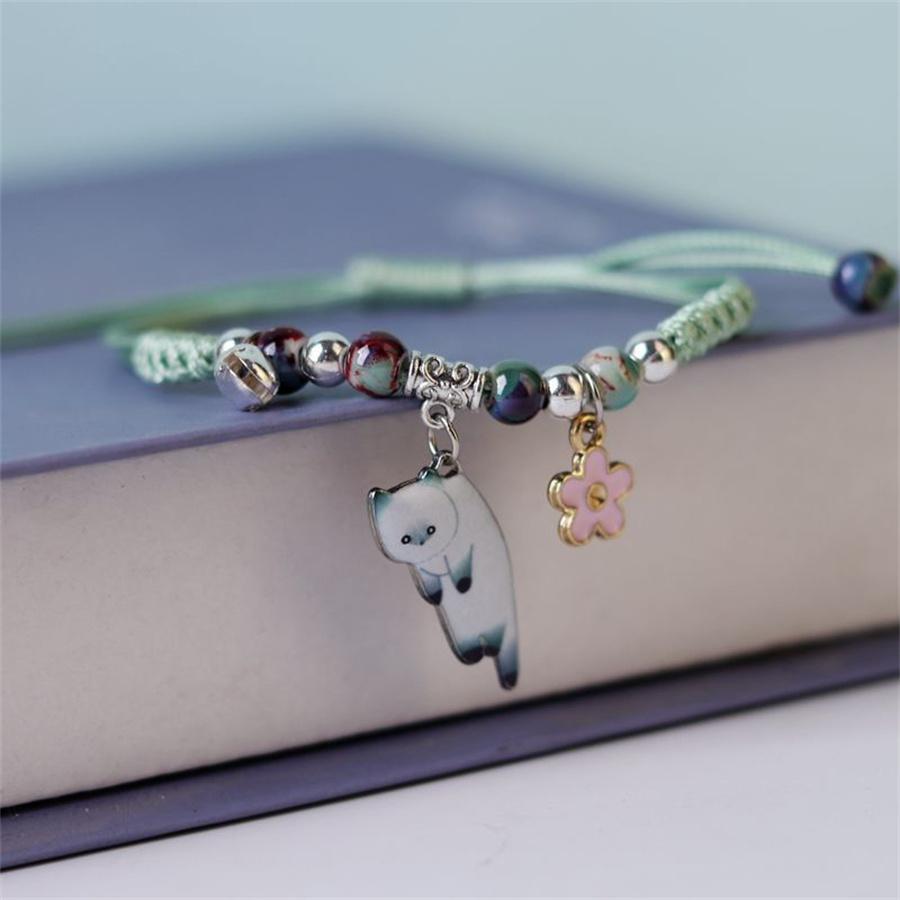 Korean Cute Cartoon Rabbit Flower Pendant Bracelets For Women Girls Fashion Charm Bell Butterfly Cat Bracelet Friendship Jewelry