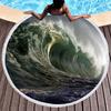 Blue Sea Wave Round Beach Towel with Tassels, Microfiber Beach Blanket Absorbent Quick Dry Soft Pool Towel Portable Picnic Ma