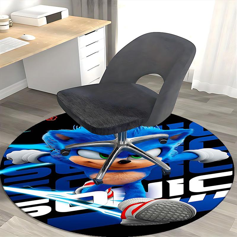 1 stuks Sonic the Hedgehog Anime Design Rond Tapijt - Kantoorstoelmat, Antislip Tapijt voor Huisdecoratie, Woonkamer, Slaapkamer, Speelkamer