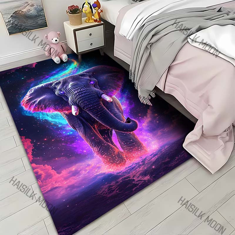 Neon Fantasy Elephant Pattern Carpet for Living Room Bedroom Bedside Floor Mat Sofa Table Area Rugs Home Decor Fast Shipping